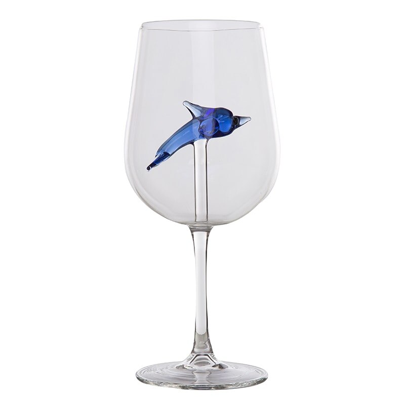 Pahar sticla cu figurina delfin interior